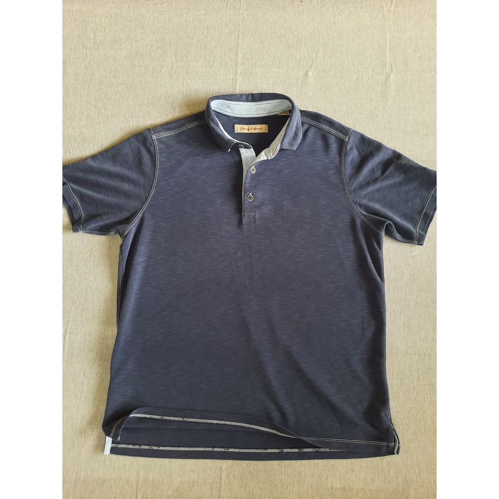 Tommy‎ Bahama Men Medium Batik Polo Shirt Short Sleeve Modal Blend Navy Blue